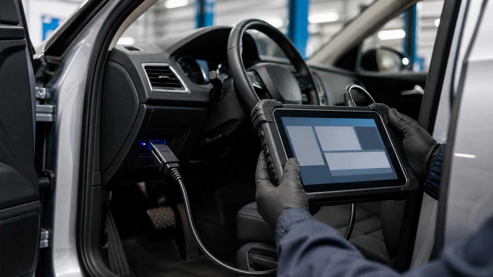 Fehlerdiagnose per Diagnosegerät am Fahrzeug