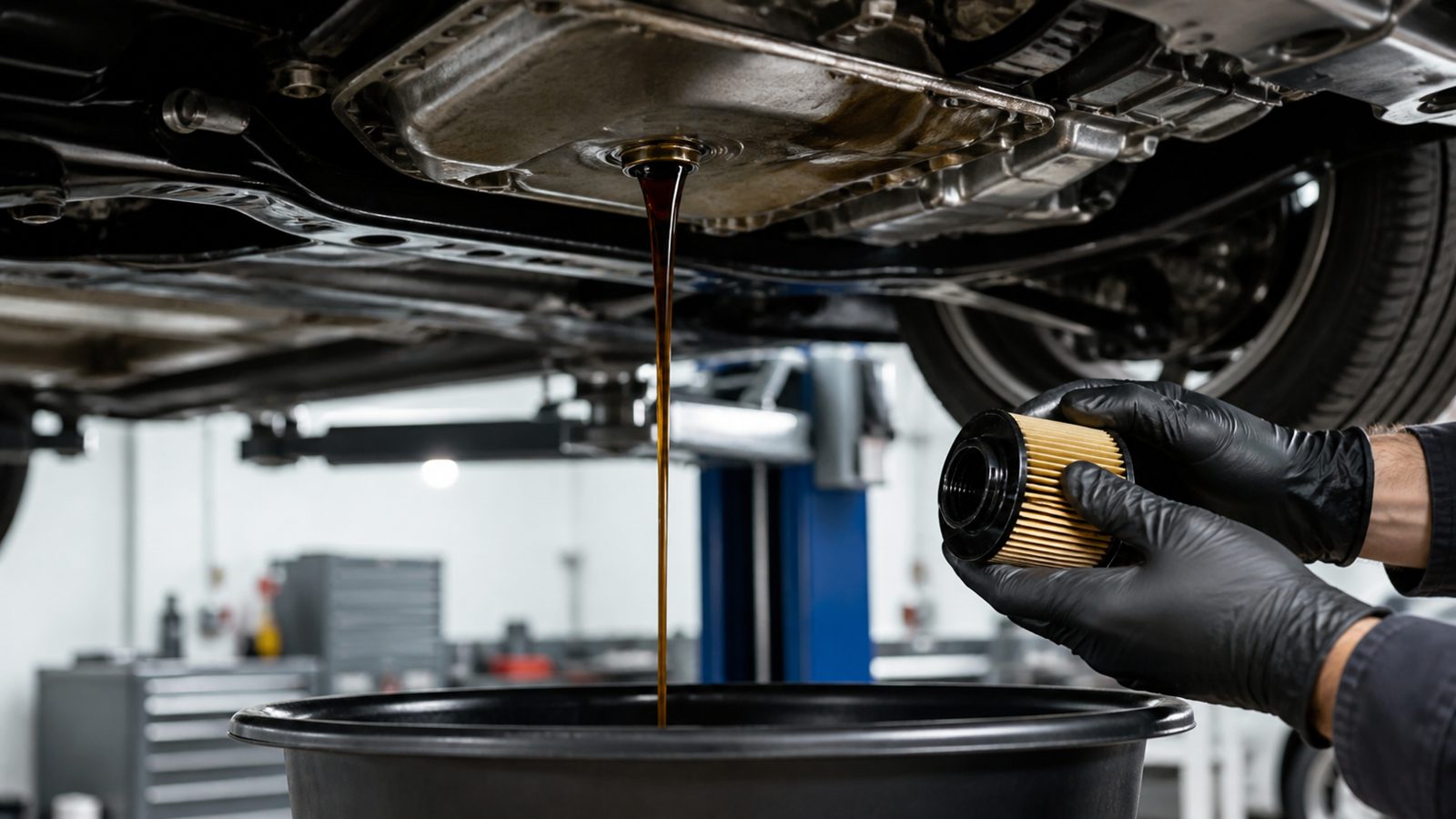Ölwechsel am Fahrzeug in der Werkstatt BHS Hartmann in Berlin-Spandau